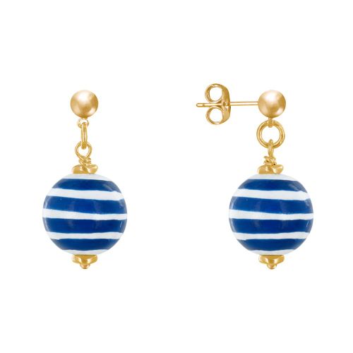 Boucles d'Oreilles Clous Métal Doré Perles en Bois Marinière - Bleu - LES POULETTES BIJOUX - Modalova