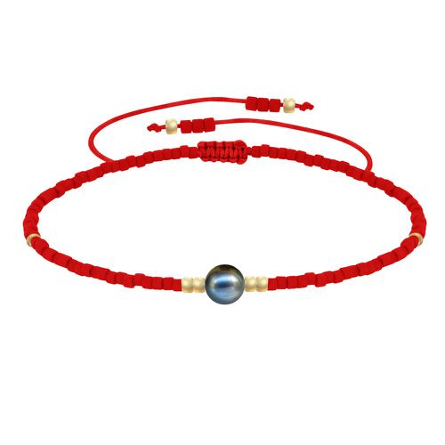 Bracelet Lien Perle d'Eau Douce et Petites Perles Mates - Rouge - LES POULETTES BIJOUX - Modalova