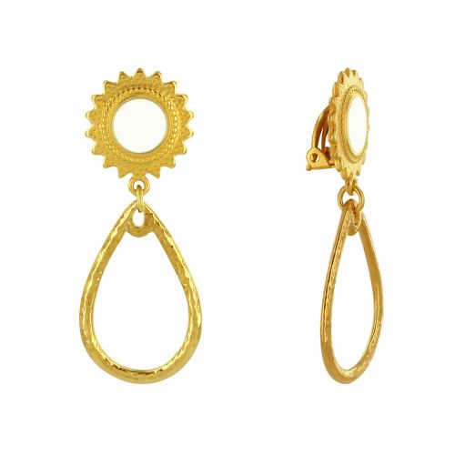 Boucles d'Oreilles Clips Laiton Soleil Émaillé et Goutte Martelée - LES POULETTES BIJOUX - Modalova