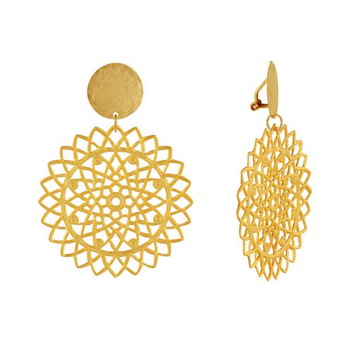 Boucles d'Oreilles Clips Laiton Doré Pastille Brossée et Mandala - LES POULETTES BIJOUX - Modalova