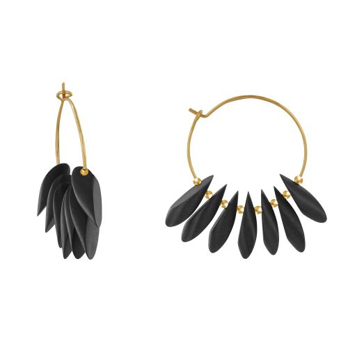 Boucles d'Oreilles Créoles en Acier Pétales en Bois - Noir - LES POULETTES BIJOUX - Modalova