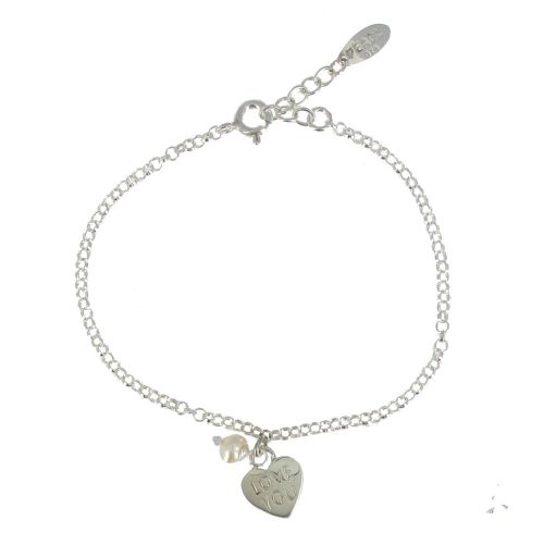 Bracelet Argent 925 Coeur Love You et Perle Blanche - LES POULETTES BIJOUX - Modalova