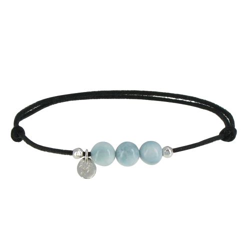 Bracelet Lien Noir 3 Perles de Larimar - LES POULETTES BIJOUX - Modalova