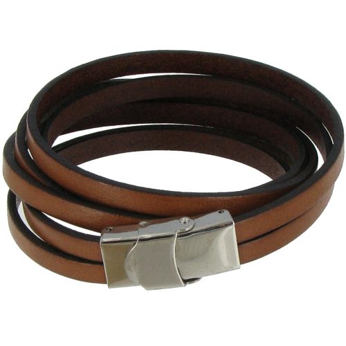 Bracelet Cuir et Fermoir Acier Inoxydable - Classics - Marron - LES POULETTES BIJOUX - Modalova
