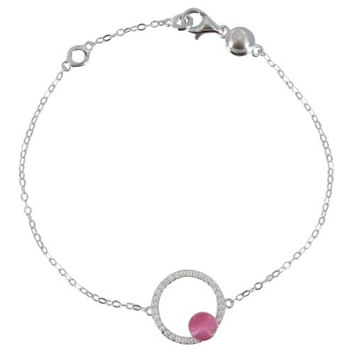 Bracelet Argent Cercle de Strass et Perle Oeil de Chat - LES POULETTES BIJOUX - Modalova