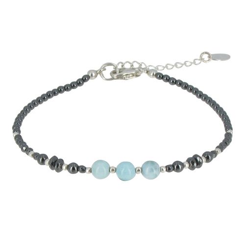 Bracelet Argent Perles d'Hématites et de Larimar - LES POULETTES BIJOUX - Modalova