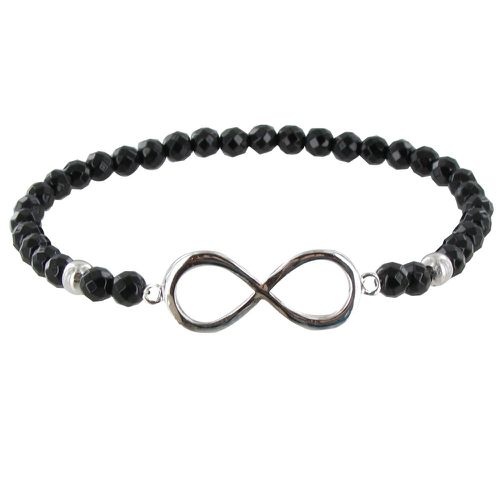 Bracelet Elastique Infini Argent Perles d'Onyx Facettées - LES POULETTES BIJOUX - Modalova