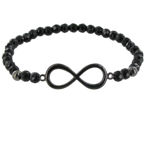Bracelet Elastique Infini Argent Rhodium Perles d'Onyx - LES POULETTES BIJOUX - Modalova