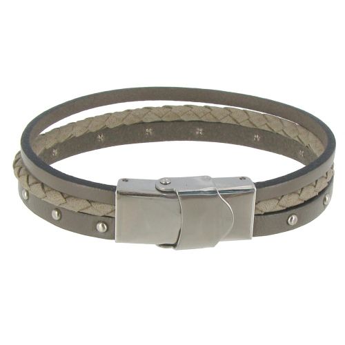 Bracelet Cuir Trois Lanières Fermoir Acier Inoxydable - Class - LES POULETTES BIJOUX - Modalova