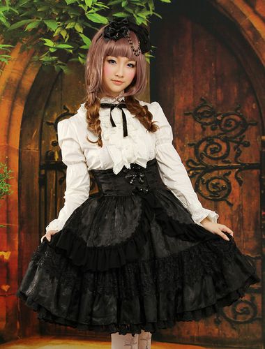 Tenue de Lolita douce gothique en coton jacquard manches longues Dguisements Halloween - Milanoo - Modalova