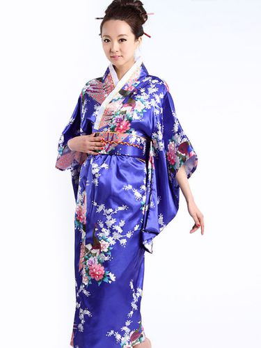 Kimono Bleu Royal Costume Cosplay En Satin Imprim Floral Dguisements Halloween - Milanoo FR - Modalova