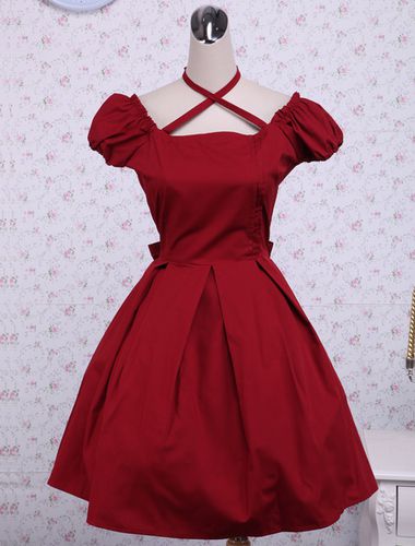 Robe lolita en coton rouge de col carr Dguisements Halloween - Milanoo - Modalova