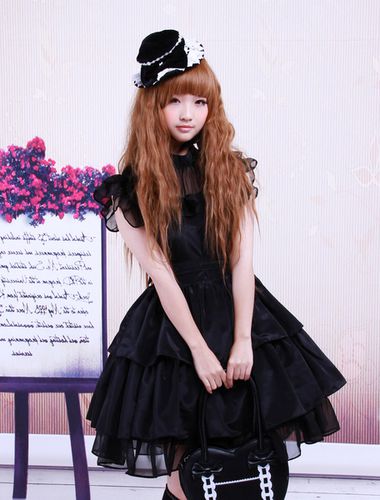 Volants de rayonne fil noir Lolita OP robe avec ceinture Dguisements Halloween - Milanoo - Modalova