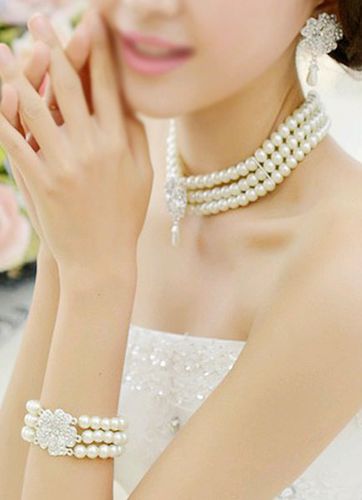 Mariage bijoux strass Set boucle doreille perle collier et Bracelet (boucle doreille : 5.3 Cm X 3 Cm X 0;5 Cm) - Milanoo FR - Modalova