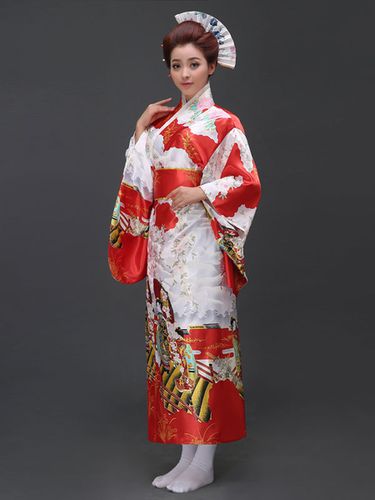 Costume De Kimono Japonais Rouge En Fausse Soie Dguisements Halloween Carnaval - Milanoo FR - Modalova