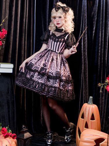 Douce Lolita JSK Robe Neverland Imprim Fleur Noir Violet Gothique Lolita Jupes - Milanoo - Modalova