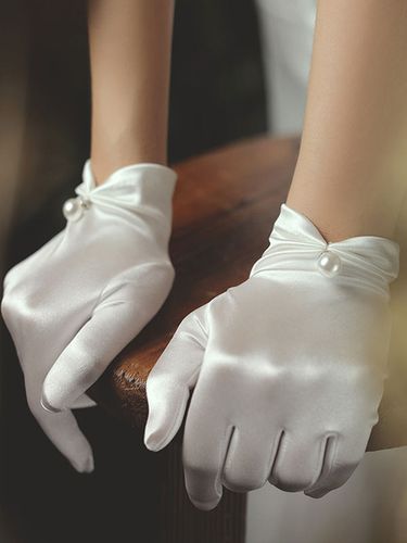 Gants de marie en satin dcor de perle Gants de mariage blanche - Milanoo FR - Modalova