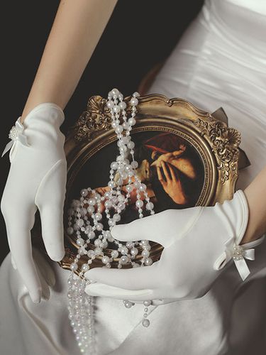 Gants de mariage blancs gants en tissu satin arcs gants de marie - Milanoo FR - Modalova