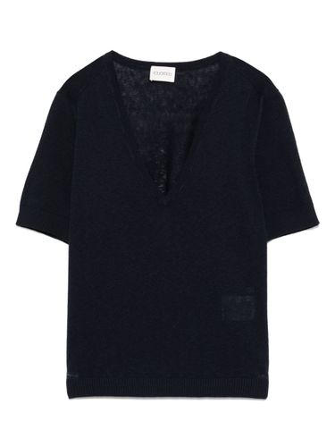 Cotton And Linen V-Necked T-Shirt - Closed - Modalova