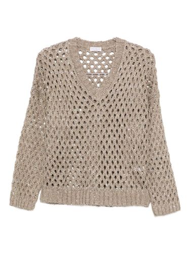 Open-Knit V-Necked Sweater - Brunello Cucinelli - Modalova