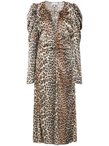 GANNI Leopard Print Midi Dress - GANNI - Modalova