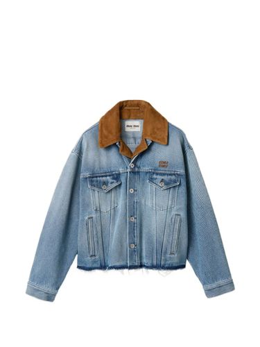 Denim And Leather Blouson Jacket - Miu Miu - Modalova