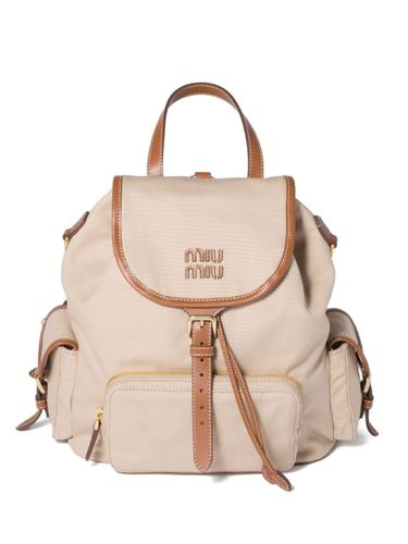 Canvas And Leather Large Backpack - Miu Miu - Modalova