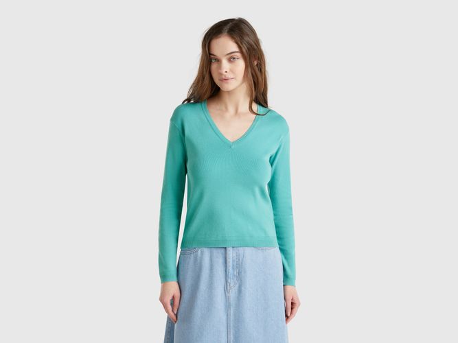 Benetton, Pull En Pur Coton À Col En V, taille L, Bleu Vert - United Colors of Benetton - Modalova