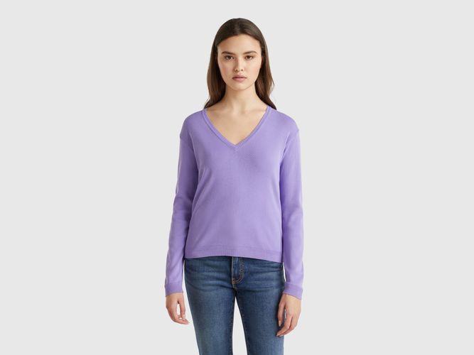 Benetton, Pull En Pur Coton À Col En V, taille S, Bleu Pervenche - United Colors of Benetton - Modalova