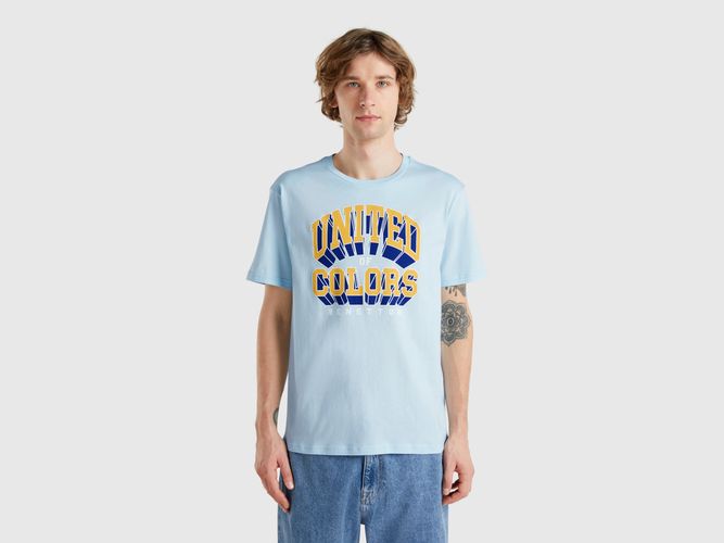 Benetton, T-shirt En Coton Bleu Clair Avec Logo Jaune, taille XXL, - United Colors of Benetton - Modalova