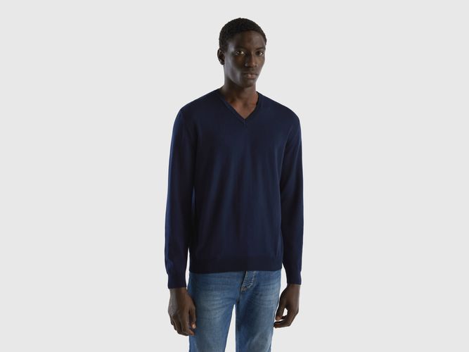 Benetton, Pull En Pur Coton À Col En V, taille XXL, Bleu Foncé - United Colors of Benetton - Modalova