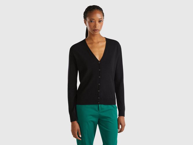 Benetton, Gilet Col En V Noir En Pure Laine Mérinos, taille L, Noir - United Colors of Benetton - Modalova