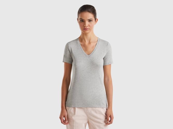 Benetton, T-shirt En Pur Coton Col V, taille L, Gris Clair - United Colors of Benetton - Modalova