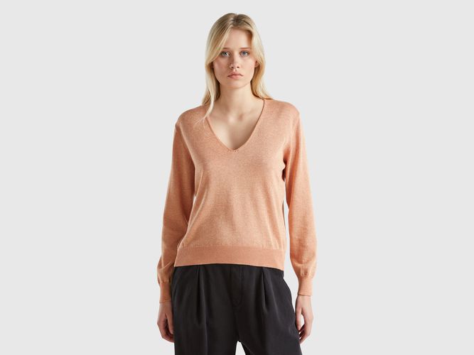 Benetton, Pull À Col En V Et Lurex, taille L, Rose Pêche - United Colors of Benetton - Modalova