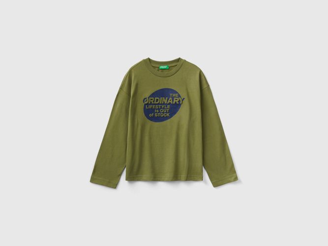 Benetton, T-shirt Con Stampa In Caldo Cotone, taglia L, Verde Militare, Bambini - United Colors of Benetton - Modalova