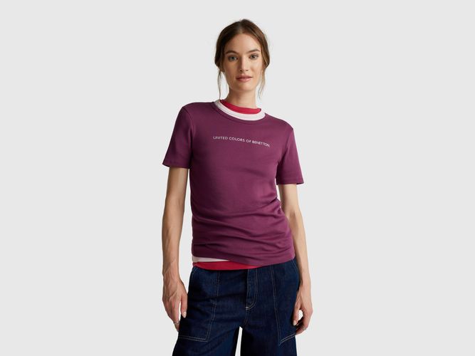 Benetton, T-shirt 100 % Coton Avec Logo Imprimé Pailleté, taille L, Bordeaux - United Colors of Benetton - Modalova