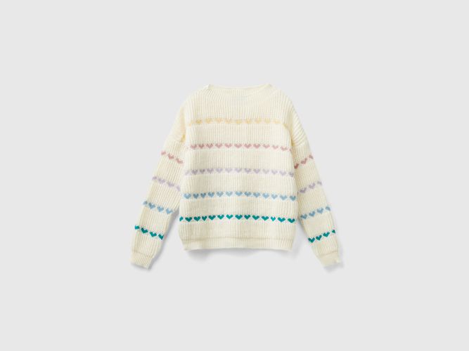 Benetton, Maglioncino Con Intarsio Cuori, taglia 2XL, Bianco Panna, Bambini - United Colors of Benetton - Modalova