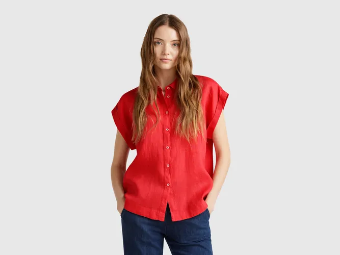 Benetton, Chemise Coupe Classique En Pur Lin, taille L, Rouge Brique - United Colors of Benetton - Modalova