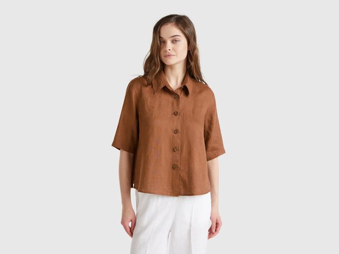 Benetton, Chemise Courte En Pur Lin, taille L, Marron - United Colors of Benetton - Modalova