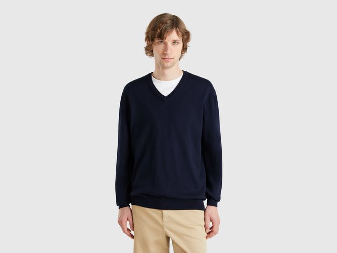 Benetton, Pull En Pur Coton À Col V, taille L, Bleu Foncé - United Colors of Benetton - Modalova