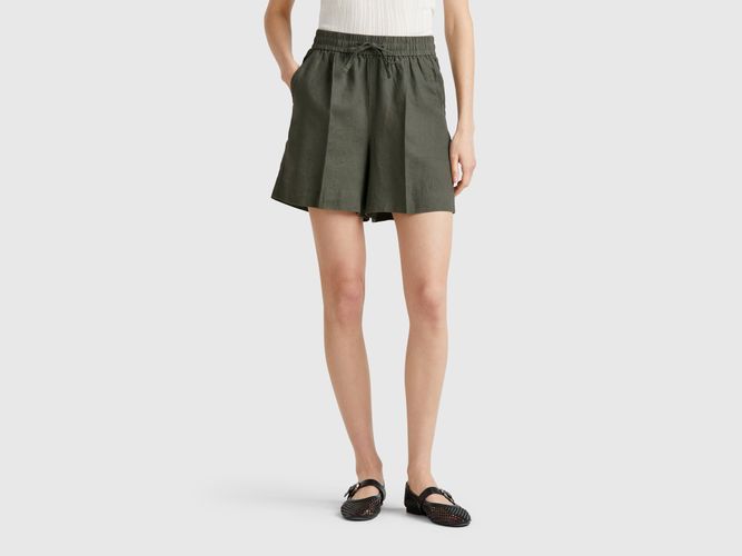 Benetton, Short En Pur Lin Avec Cordon De Serrage, taille M, Kaki - United Colors of Benetton - Modalova