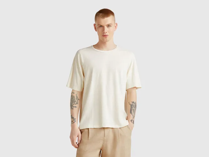 Benetton, T-shirt En Lin Mélangé, taille XXL, Crème - United Colors of Benetton - Modalova