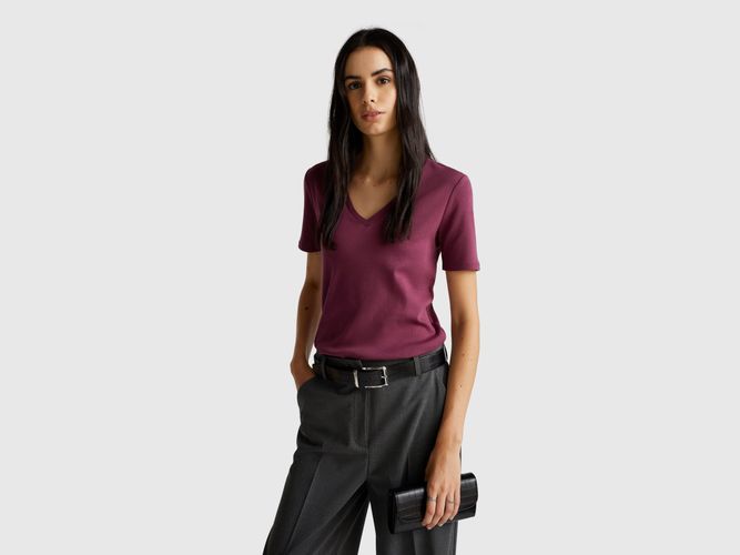 Benetton, T-shirt Col V En Pur Coton, taille L, Bordeaux - United Colors of Benetton - Modalova