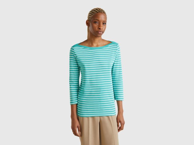 Benetton, T-shirt Rayé À Manches 3/4 En Pur Coton, taille L, Bleu Clair - United Colors of Benetton - Modalova