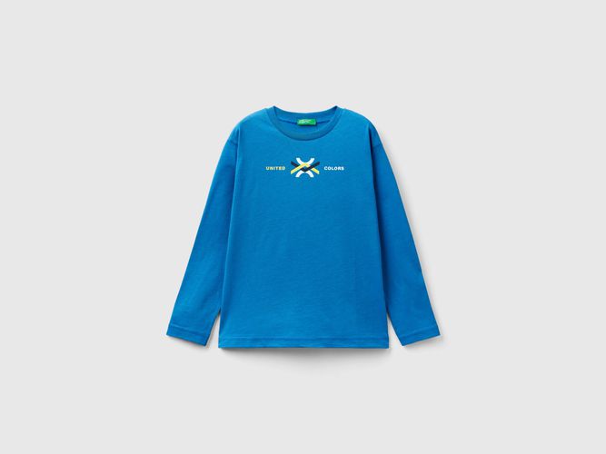 Benetton, T-shirt Manica Lunga In Cotone Bio, taglia S, Blu, Bambini - United Colors of Benetton - Modalova