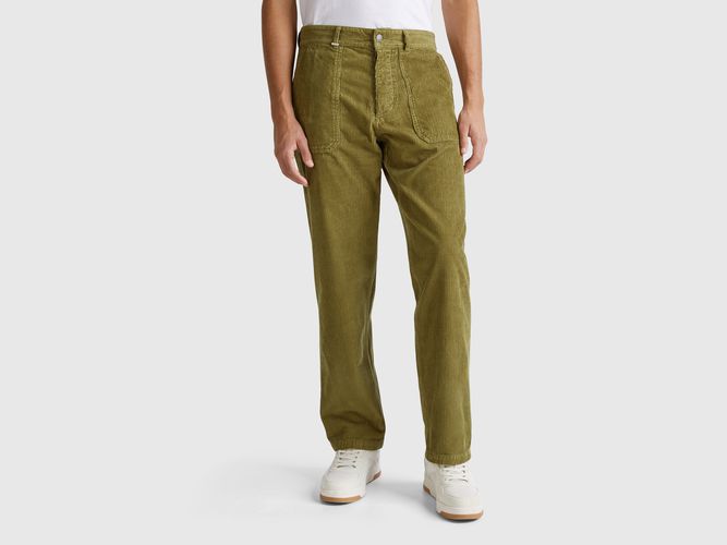 Benetton, Pantaloni In Velluto Stile Worker, taglia 56, Verde Militare, Uomo - United Colors of Benetton - Modalova