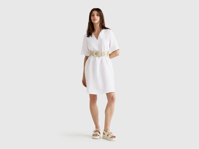 Benetton, Robe À Manches Courtes En Pur Lin, taille L, Blanc - United Colors of Benetton - Modalova