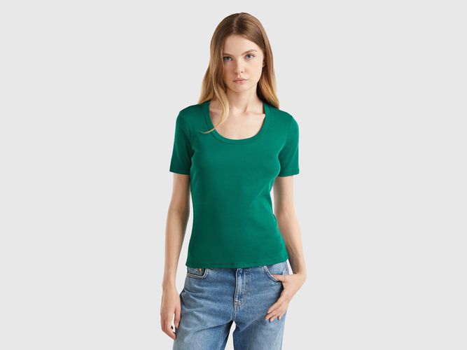 Benetton, T-shirt Manica Corta In Cotone A Fibra Lunga, taglia M, Verde Scuro, Donna - United Colors of Benetton - Modalova