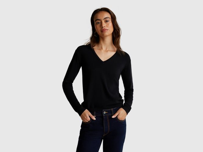 Benetton Online exclusive, Pull Col V En Pur Coton, taille L, Noir - United Colors of Benetton - Modalova