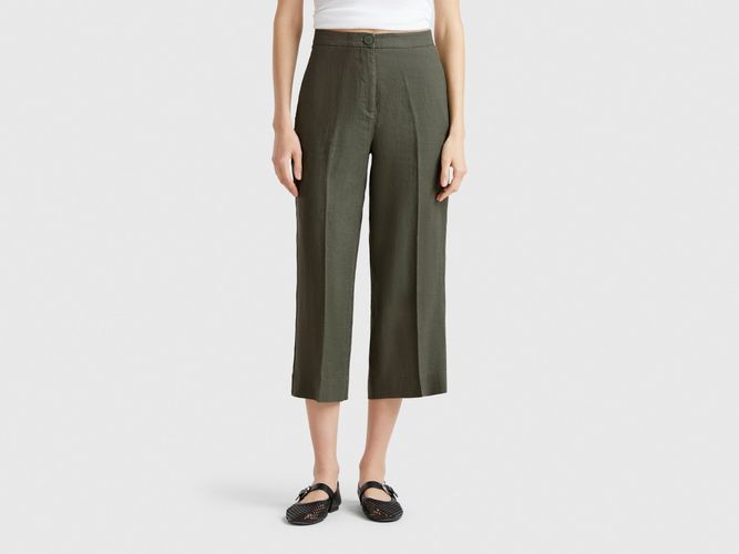 Benetton, Pantalon Court En Pur Lin, taille, Kaki - United Colors of Benetton - Modalova